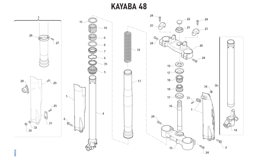 Vista diespiezada Horquilla KYB TM 450 SMK 2023